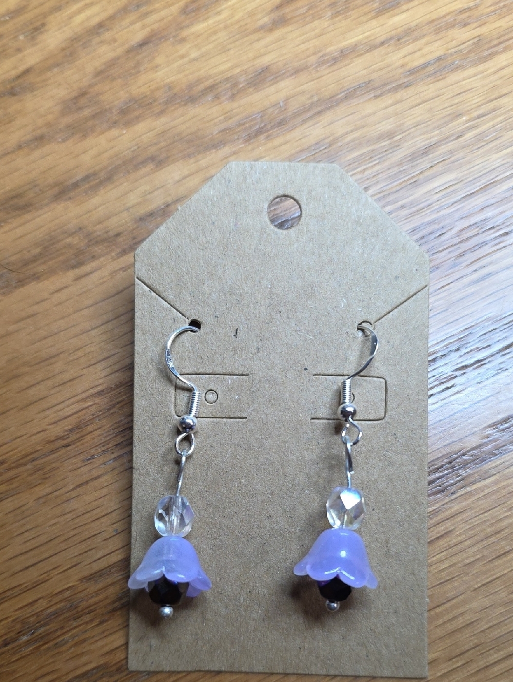 Handmade Lavender Flower Drop Earrings .925 Hooks